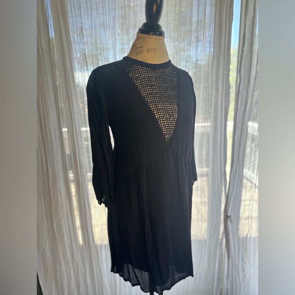 Amuse Black Babydoll Dress with V-Neck and Bishop Sleeves